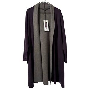 NWT Maxstudio Longline Wool blend open front cardigan purple/gray XL cozy boho